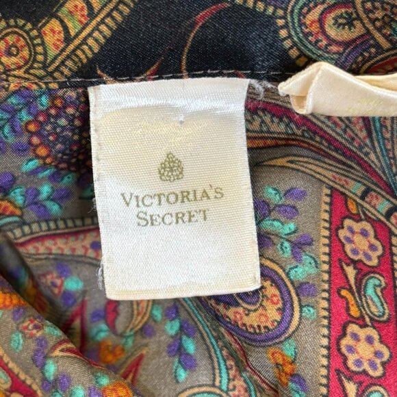 Vintage 90s Victorias Secret Satin Robe Size 16 Paisley Belt Long Kimono Style - Picture 6 of 7